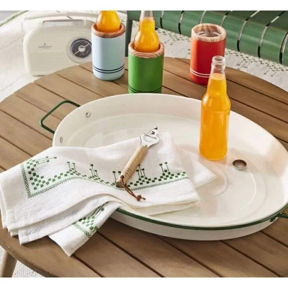 Hearth & Hand Green Geometric Border With Cream Background Kitchen Towel